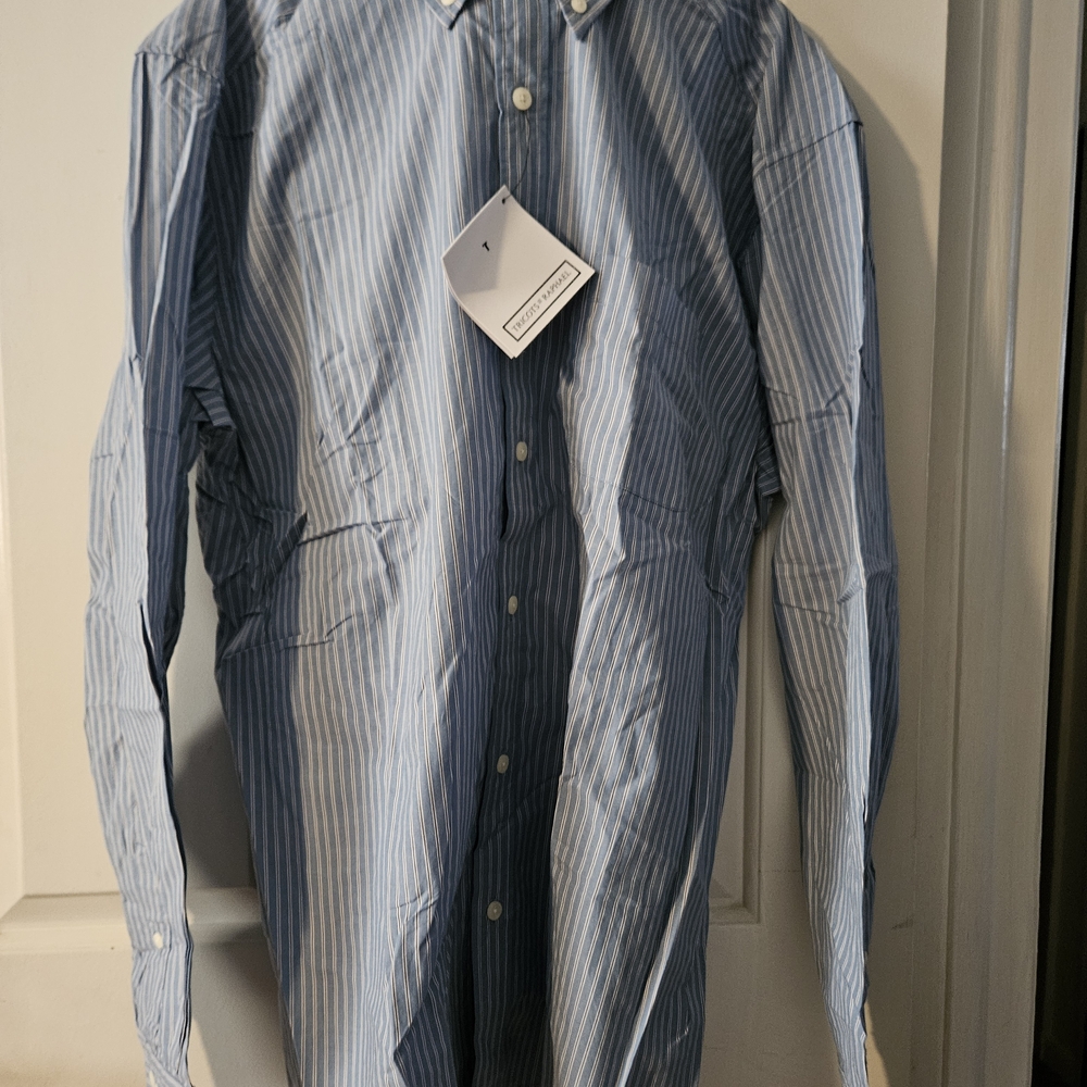 Tricot And Rafael Blue Striped Dress Shirt L